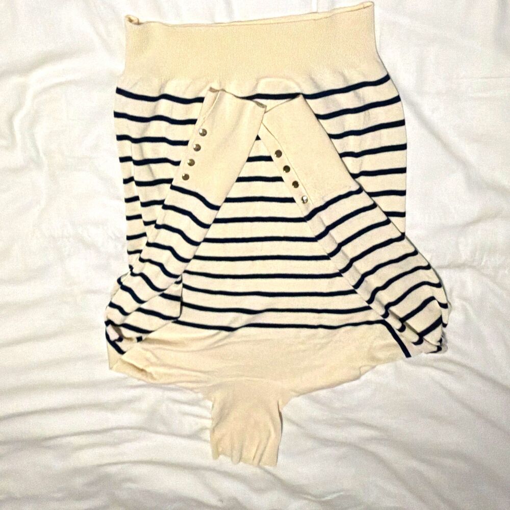 Zara Women’s Ivory/Navy Striped Turtleneck Pullover Sweater S, Knit, Button